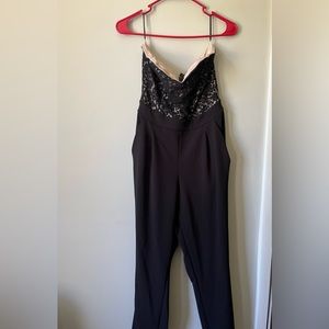 Lace Bodice Cami Jumpsuit- strapless, sweetheart neckline